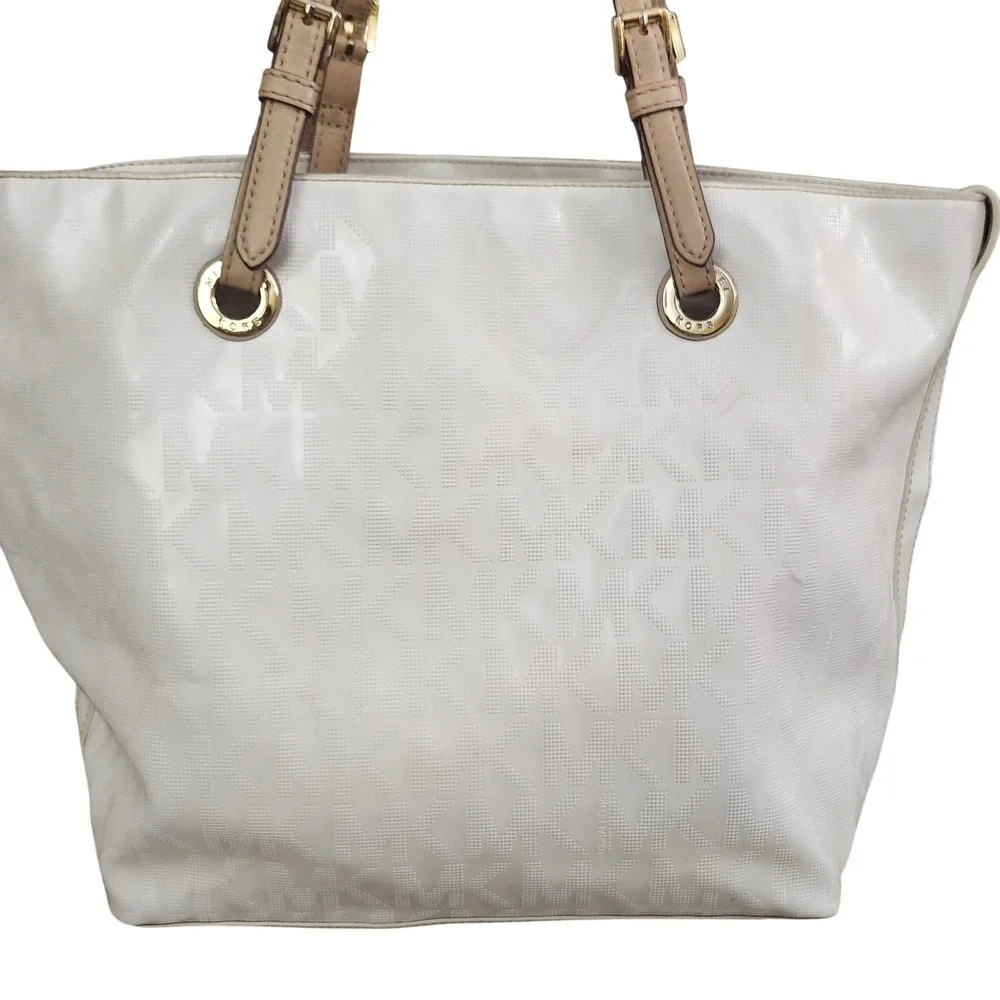 Michael Kors Jet Set white patent leather‎ tote shoulder bag  Classic Designer